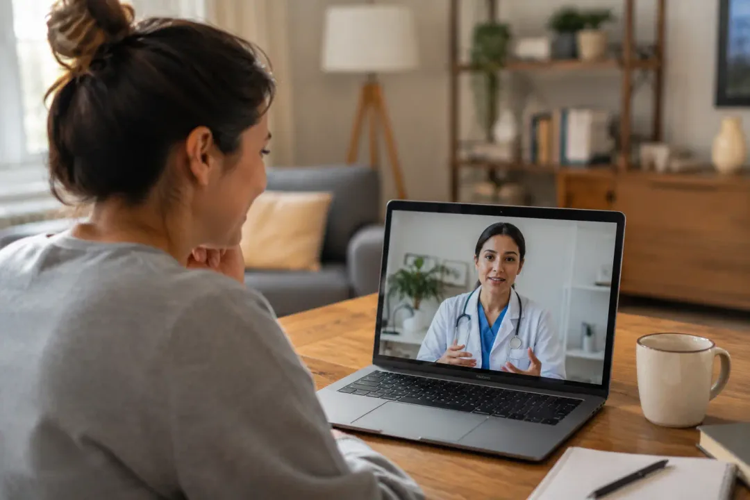 Adult on a telehealth video call with a doctor
