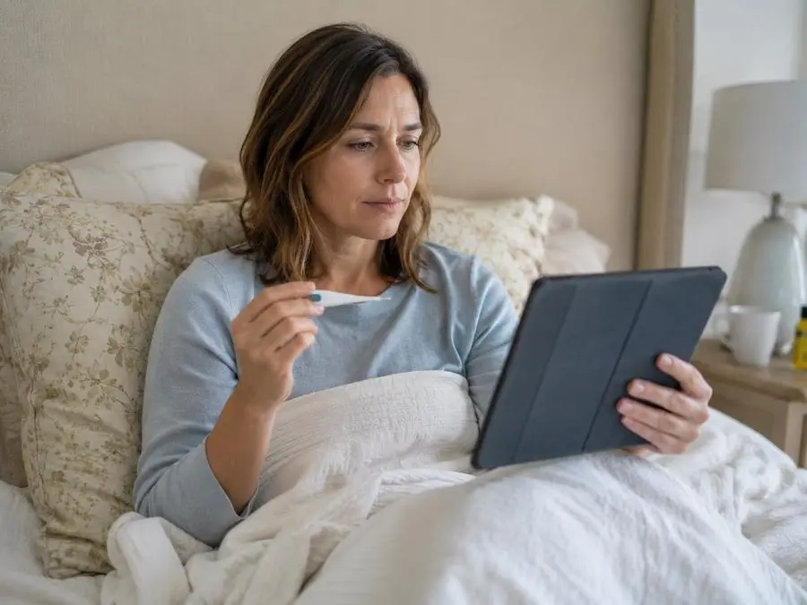 Woman resting at home having a telehealth visit